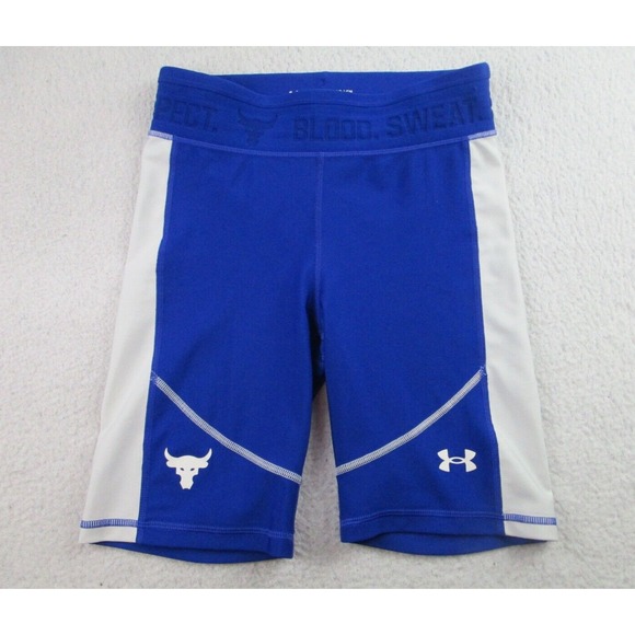Under Armour Project Rock Compression Shorts Womens S Blue Heatgear Stretch Bike - Picture 1 of 9